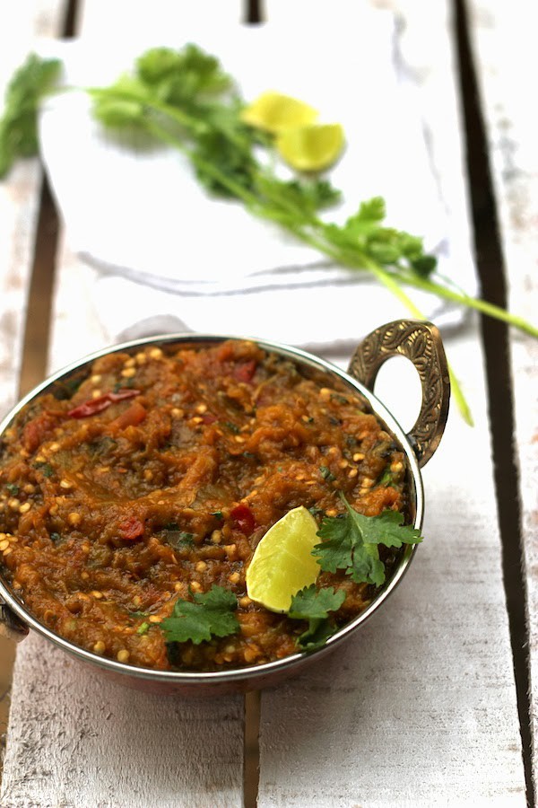 Recipe for Baingan Bharta - Punjabi roasted eggplant curry | Saffron Trail