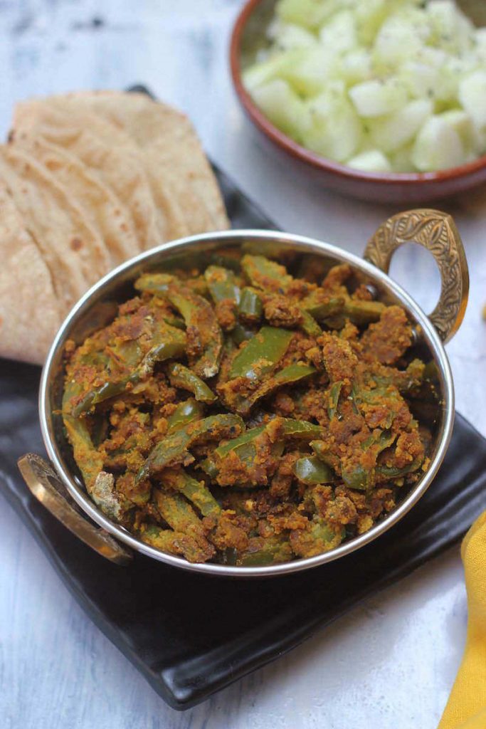 Shimla Mirch Besan Subzi Dry Capsicum Curry with Chickpea Flour