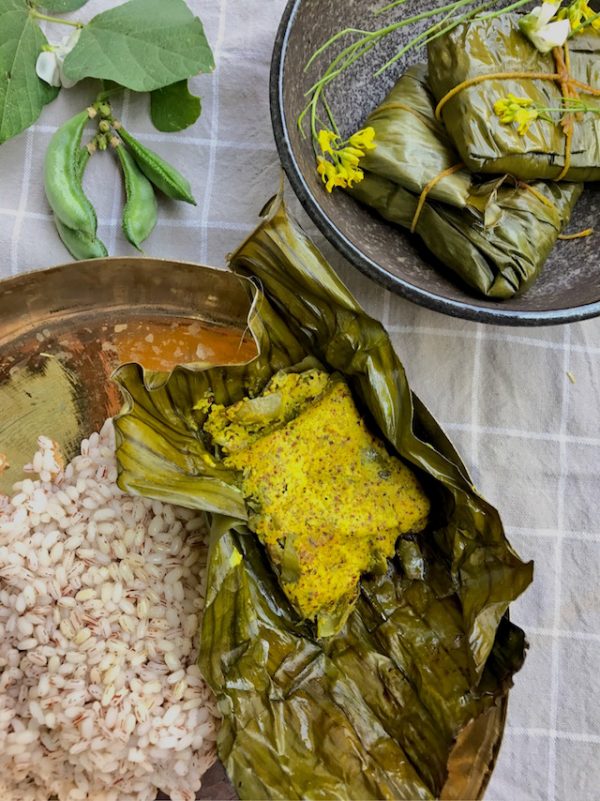 Sheem Paturi - Flat beans in Banana Leaf Parcels