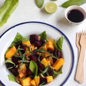 This recipe for a beet and mango salad is not just a visual feast with its contrasting colours, but also a treat for the tastebuds.