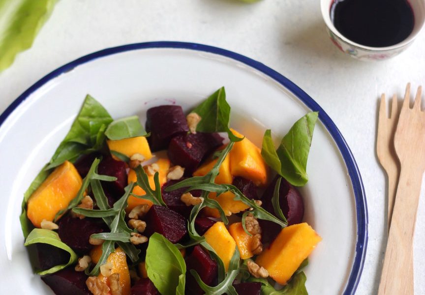 This recipe for a beet and mango salad is not just a visual feast with its contrasting colours, but also a treat for the tastebuds.