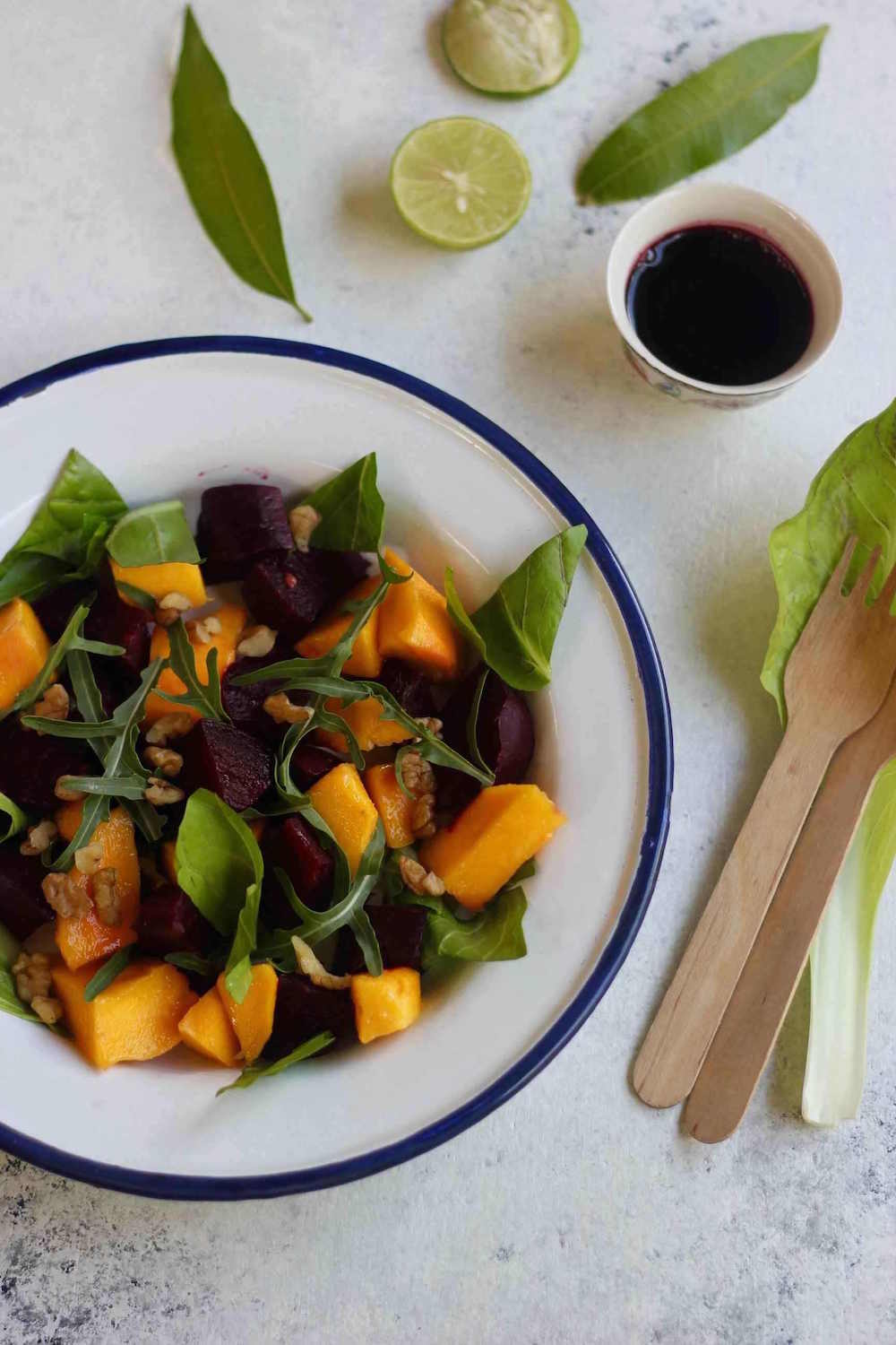 This recipe for a beet and mango salad is not just a visual feast with its contrasting colours, but also a treat for the tastebuds.