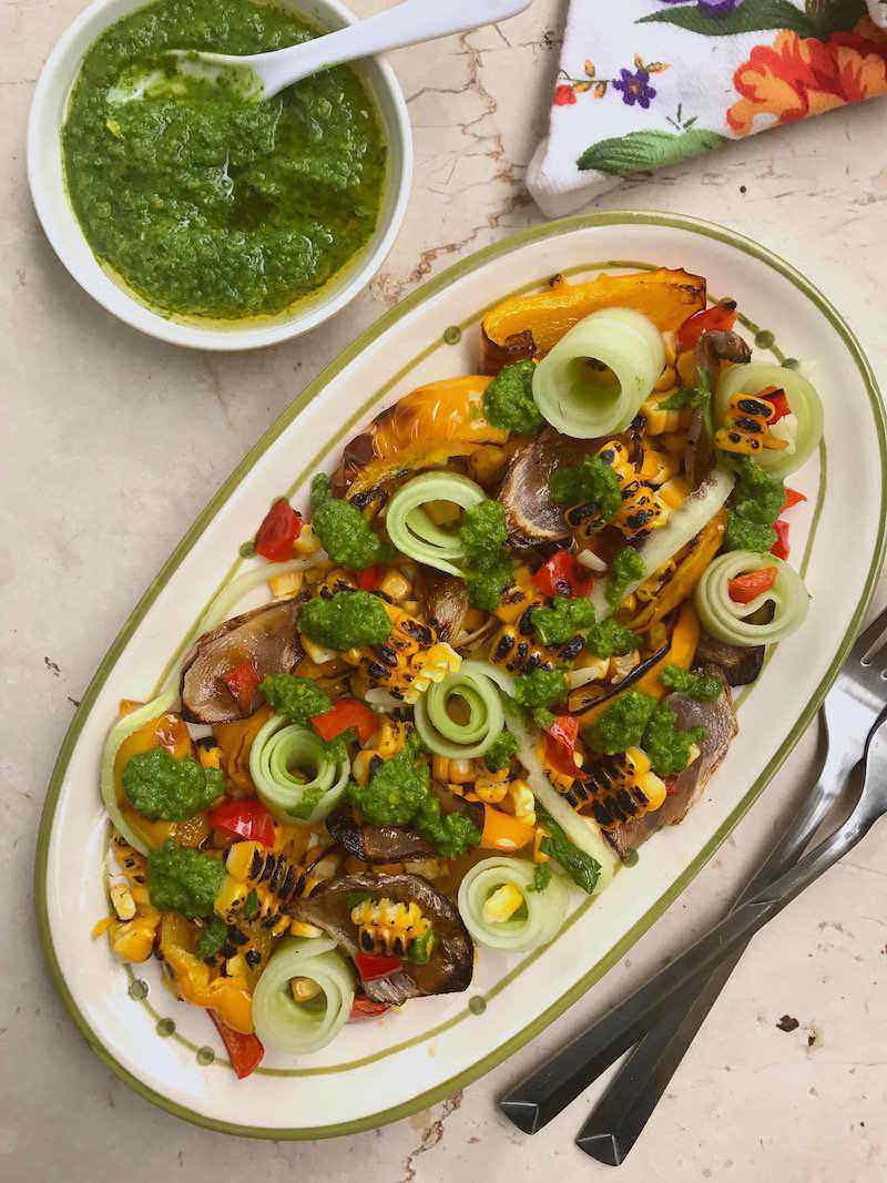 corn cucumber salad chimichurri sauce