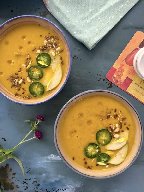 vegan-pumpkin-soup Vegan Pumpkin Soup with Pear and Jalapeno