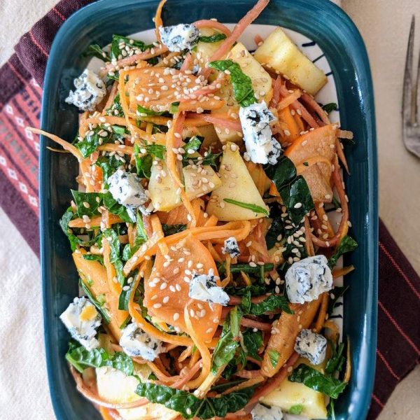 winter persimmon salad with apple, carrots, blue cheese